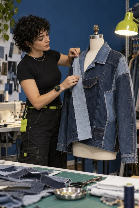 Illustrative creator working with denim.